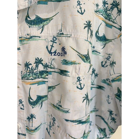 Izod Saltwater Shirt Marlin Fishing Nautical Anchors Vented Button Up Mens XL - Picture 6 of 12